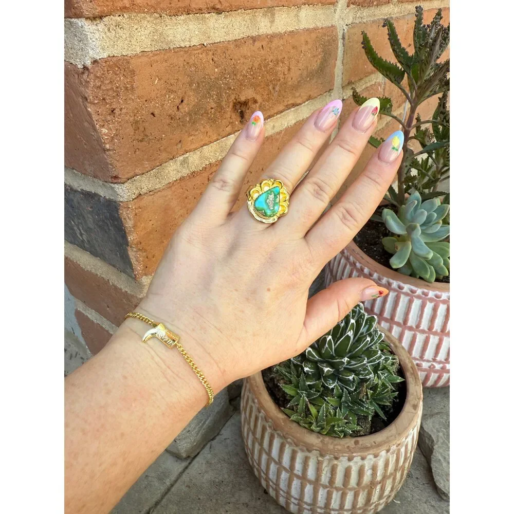“The Golden Collection” Handmade Natural Sonoran Turquoise Gold Plated Sterling - Picture 3 of 5